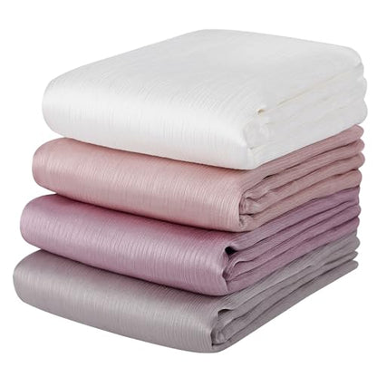 Febfim 4PCS Muslim Women Natural Wrinkle Long Satin Crepe Hijab Set Scarves Smooth Crinkle Ladies Shawl Wrap Set - color: Color 1