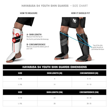 Hayabusa S4 Kids Shin Guards, Muay Thai, MMA, Kickboxing, Martial Arts - color: Black, size: Large-X-Large