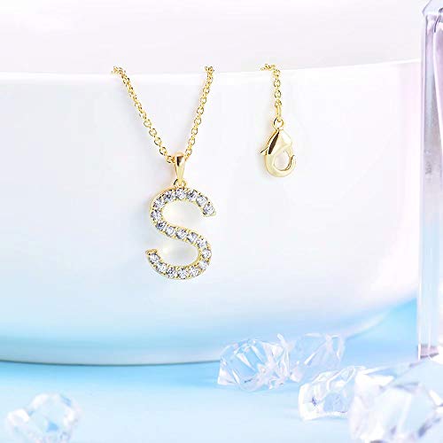 Tarsus Initial Cubic Zirconia Necklace Jewelry Gifts for Women Adjustable Chain 18" + 2" - style: Gold-S-Diamond style