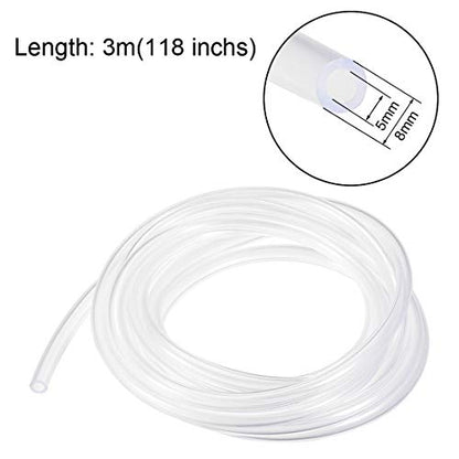 uxcell PVC Hose Tube, 5mm(0.19") ID x 8mm(0.31") OD 3 Meter 9.8ft Clear Vinyl Tubing, Plastic Flexible Water Pipe - size: 5x8mm