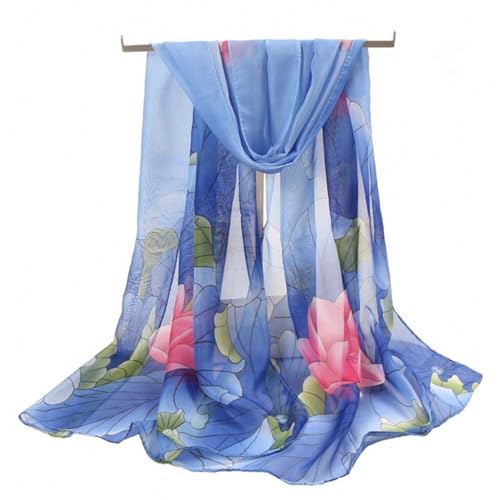 Xyueanlo Women's Chiffon Scarf Lightweight Scarves Fashion Elegant Floral Print Scarfs Shawls - color: Blue