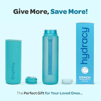 Hydracy 타임 마커 및 과일 인퓨저가 있는 물병 - BPA 프리 - 502.8ml(17온스) | 샘 방지 체육관 병, 마실 시간이 있고 땀이 나지 않는 슬리브 - 피트니스 스포츠 및 야외 활동에 이상적입니다 - color: 아쿠아 블루, size: 17온스