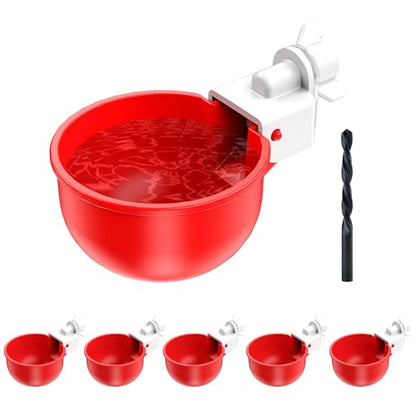Automatic DIY Chicken Water Cup, Chicken Waterer Cups 6 Pack | Chicken Flock Waterer Cups with 3/8'' Hole Saw for Bucket, Trough, Easy Install