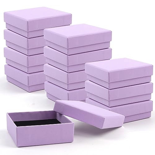 Coobbar Gift Box Necklace Earring Ring Box Gift Box,12 Pieces Square Cardboard Jewelry Gift Boxes,Cotton Filled Cardboard Paper Jewelry Box Gift Case (3.5x3.5x1.25 Inches) (Purple) - color: Purple