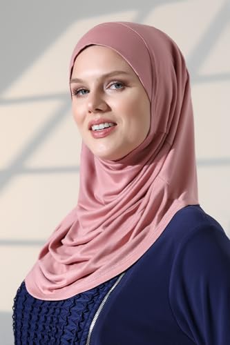 ihvan online, Women’s Ready to Wear Instant Hijab, Soft One-Piece Headscarf, Stretch Hijab for Daily Wear, Prayer & Travel - color: Pink