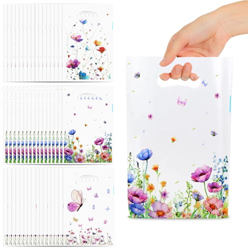 Wildflower Gift Bags, 50 Pcs Wildflower Party Favor Bags with Handles, Plastic Floral Goodie Candy Cookie Treat Bag for Wildflower Baby Shower Decorations Birthday Spring Party Favors Supplies - color: Wildflower, size: 1 Count (Pack of 50)
