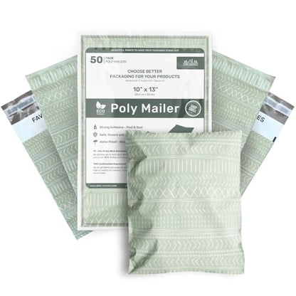 Poly Mailers 10x13 Inch 50 Pack Medium Shipping Bags Strong Thick Mailing Envelopes | Self Sealing Adhesive | Waterproof & Tear Resistant | Small Business Packaging for Clothing - Boho Sage Green - color: Green, size: 10x13 (50 Pack)