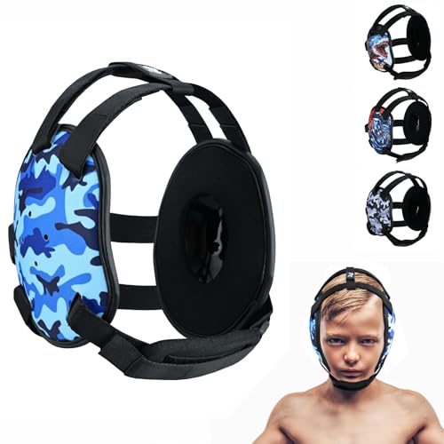 ROAR-INT Kid's Ear Guard BJJ Grappling Head Guard Adjustable Wrestling Headgear For Boys and Girls Earguard MMA Jiu Jitsu (Blue-Camo) - color: Blue-camo