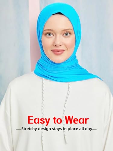 Hijab Scarf for Women Soft Muslim Hijabs Head Wrap Scarves Fashion Long Hair Shawls Stretchy Muslin Headscarf - color: Light Blue Hijab Scarf for Women