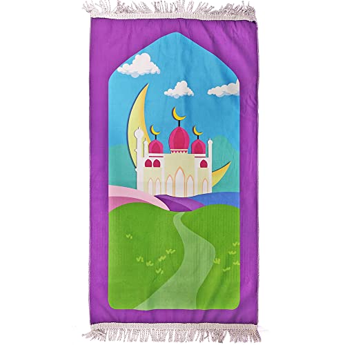 Desert Dress Kids Prayer mat boy girls rug eid mosque school travel velour soft luxury small solah design tassel carpet - color: Moon