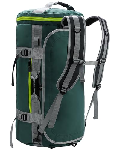 MIER 여행용 캠핑 체육관 스포츠용 대형 더플 백 백팩, 45L/60L/90L | 방수, 컨버터블 더플, 탈착식 백팩 스트랩, 신발 수납 공간, 튼튼한 타폴린, 3가지 사이즈 - color: 초록색., size: 45L