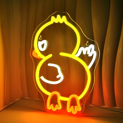 JEDAEMEN Duck Off Neon Signs for Wall Decor Yellow White LED Light Sign - color: Duck Off