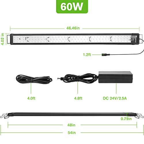 hygger 60W Smart Aquarium Light, Bluetooth LED Light with App Control, Full Spectrum Fish Tank Light with 24/7 Lighting Cycle, 5 Modes, Adjustable Timer, for 48"-55" Freshwater Planted Tank - size: 60W (for 48-55 inch Tank)