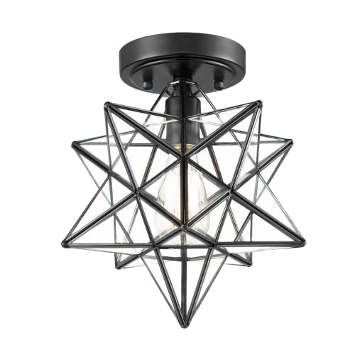 Industrial Black Copper Moravian Star Ceiling Light Clear Glass - size: Transparent Glass 12in
