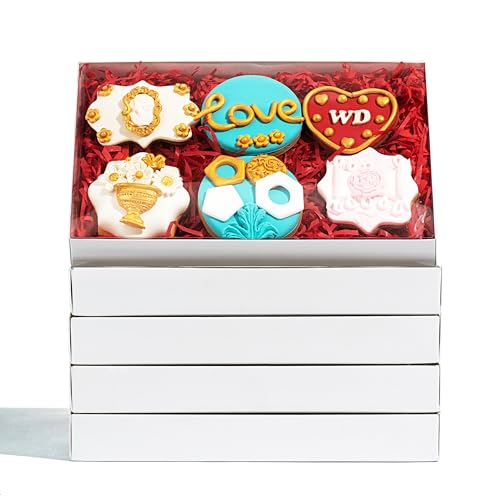 RomanticBaking 50 Pack Small Cookies Boxes with Window 9 1/2" x 6" x 1 1/4" Pastry Bakery Boxes for Macaron,Cakesicle,ricek rispy treats, Browine - color: White