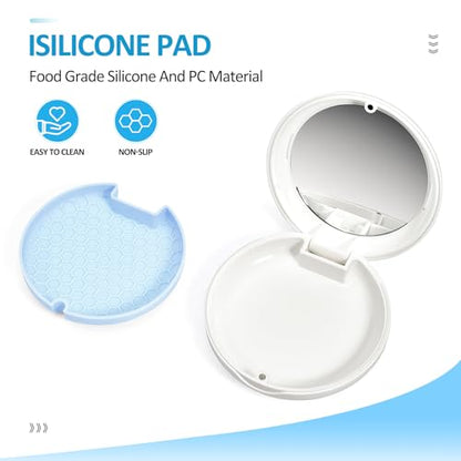 Retainer Case Slim Aligner Case with Vent Holes Removable Inner Tray Silicone for Easy Cleaning, Retainer Removal Tool and Brush (White Blue) - color: White Blue
