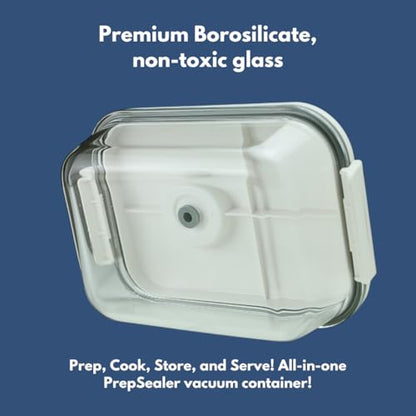 Food-Saving Glass Vacuum Container with manual hand pump. Everyday keep food fresh, Meal Prep, Marinade, Borosilicate Glass (PS-GVC-1L-Wh).