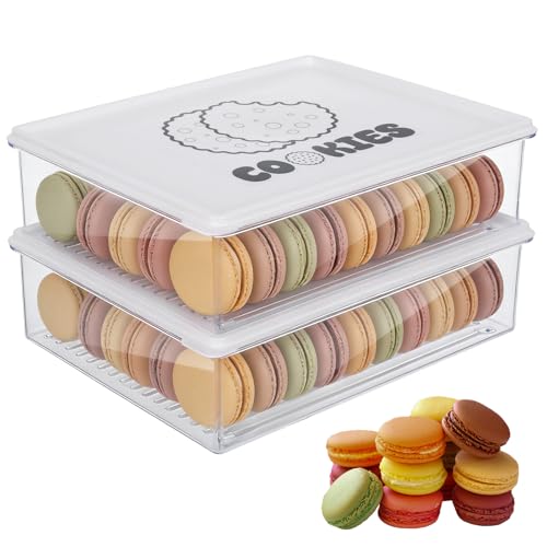2 Pack Stackable Cookie Storage Containers Airtight with Lids, Large Plastic Cookie Storage Case Clear Cookies Holder Box for Baked Biscuits, Snacks, Dumplings, Fruit