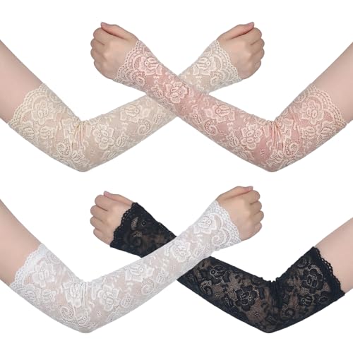 4 Pairs Lace Arm Sleeves Fingerless Lace Sleeves Floral Hollow Arms Cover Elbow Length Arm Sleeve for Women