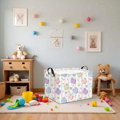 Rectangular Easter Basket Fabric Storage Bin Boxes Collapsible Baby Girl Basket for Clothes Books Shelves Basket(Bowknot Egg) - color: Bowknot Egg