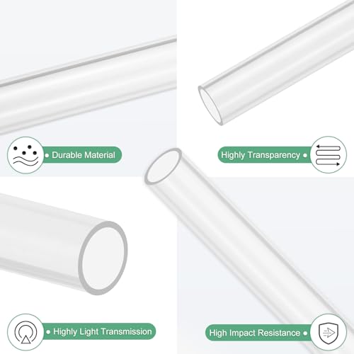 M METERXITY 2-Pack Clear Rigid Acrylic Pipe, 10mm[0.39"] ID x 12mm[0.47"] OD Plastic Round Tube for Water Cooling System/Lamps/Fountains/Aquariums/Display Stand, Acrylic Tubing [305mm/12IN] - size: 10mm ID x 12mm OD