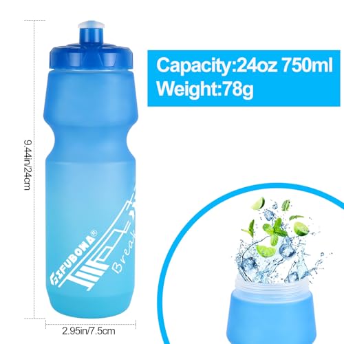 Mtb Bike Water Bottle 750ml Leakproof Squeeze BPA Free 24oz Bicycle Mountain Bottles 24 OZ Design for Cycling Riding, Running Outdoor Sports 2 Pack - color: Black/White+Blue/Green(2 PC)