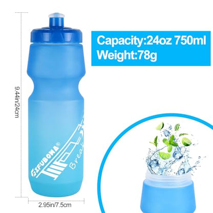 Mtb Bike Water Bottle 750ml Leakproof Squeeze BPA Free 24oz Bicycle Mountain Bottles 24 OZ Design for Cycling Riding, Running Outdoor Sports 2 Pack - color: Black/White+Blue/Green(2 PC)