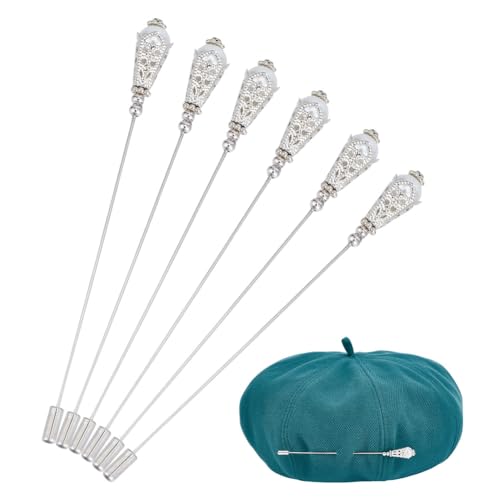 6PCS Hat Vintage Safety Pins Stick Lapel Pin Brass Long Handle Pin Accessories for Tie Scarf Badge Hats Suits Brooches Decorative Jewelry Making DIY Crafts - style: Shell pearl