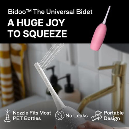 BIDOO The Universal, Portable Bidet (Pink Salt) with Cap and Travel Bag l Replaces Wet Wipes and Shower Toilet l Peri Bottle for Postpartum l Elder Care l New Moms l Pre and Post-Intimacy - color: Pink
