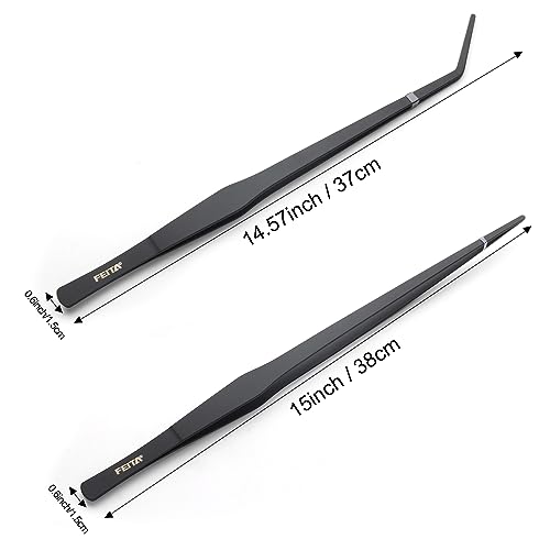 Aquarium Tweezers Extra Long 15 inches Feed Tong Clamps - FEITA Straight and Curved Stainless Steel 38cm Tweezers Set for Fish Tank Plants Aquascape Tools & Reptile Feeding Tongs - Black 2Pcs - color: Black 2pcs