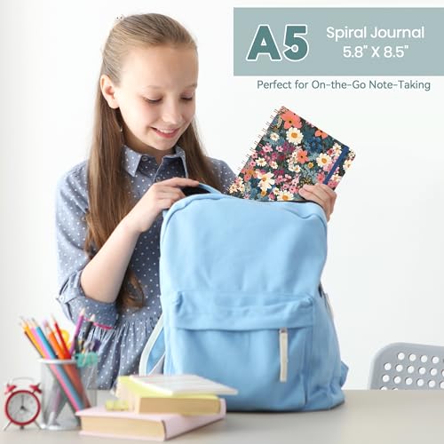 CICPAP Lined Spiral Journal Notebook, A5 College Ruled Notebook for Journaling, Note-Taking, and Daily Planning, Durable Hardcover with an Elegant Design，Wild Bloom - color: O-Wild Bloom