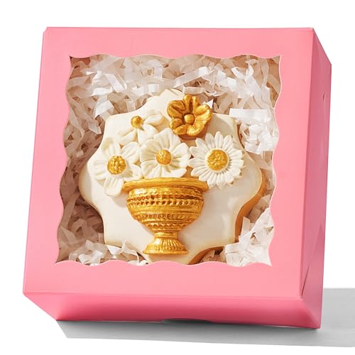 50PCS 4x4x2 Inches Pink Bakery Boxes with Clear Window Ideal for Packaging Cookie, Strawberry, Macaron, Ores, Chocolate Truffles, Donut, Pie Treat Boxes for Party Wedding Valentine's Birthday - color: Pink