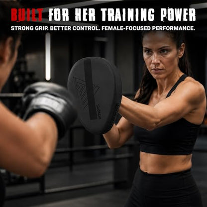 Focus Pads for Boxing & MMA Training | Lightweight Curved Punch Mitts with Shock-Absorbing Foam | Kickboxing, Muay Thai & Sparring Target Pads for Coaches & Fighters - color: Matt black