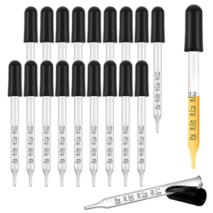 Eye Dropper for Essential Oils 20 PCS - Pipettes Dropper with Black Rubber Head, Straight-Tip Calibrated Thick Glass Medicine Dropping Pipettes for Accurate Easy Dose and Measurement 1 mL Capacity
