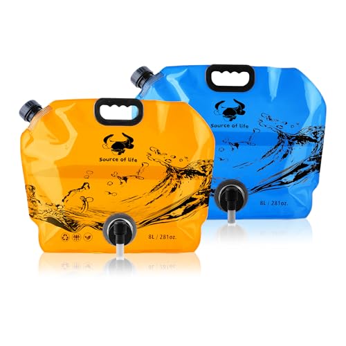 Water Jug Camping 2.1 Gallon Collapsible with Spigot, BPA Free Portable Water Pouch Foldable Water Bags for Outdoor Hiking, Travel and Emergency & Water Storage Containers (Orange_Blue-2Pcs) - color: Orange_Blue-2Pcs