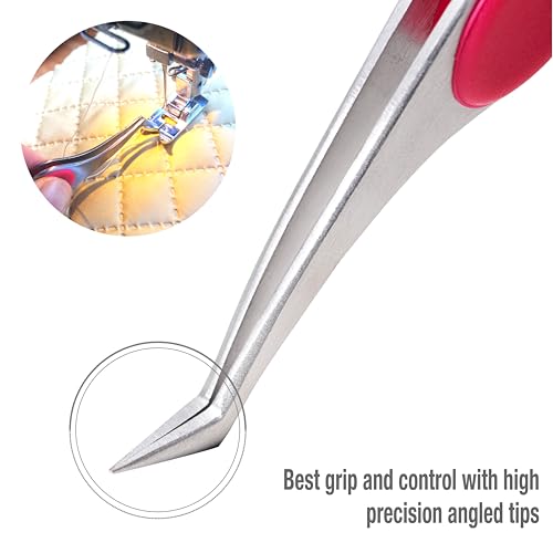 Beaditive High Precision Angled Tip Tweezers with Cushion Grip - 4.7" Craft Tweezers for Sewing, Beading & DIY Crafts - Non-Serrated Jewelry Tweezers with Fine Angled Tips - Stainless Steel (Fuchsia) - color: Fuchsia