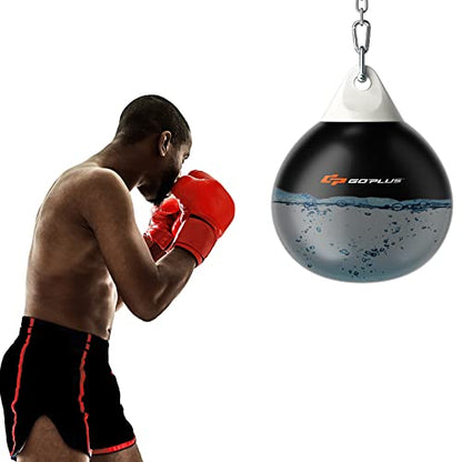 Goplus Water Aqua Bag, 21'' 180 Pound /18” 110 Pound Heavy Punching Bag with Adjustable Metal Chain, Water Injection Hose, Boxing Training Bag for Adults Fitness, MMA - style: Black-21”, 180LBS