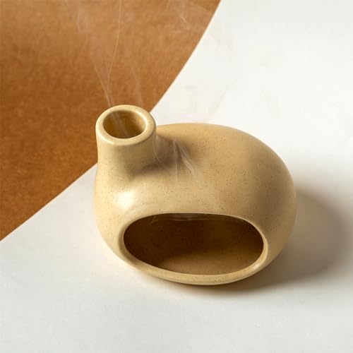 MOUGIGI Palo Santo Holder - Ceramic Incense Burner for Palo Santo Sticks, Cone, and Spiritual Sage - Modern Chiminea for Meditation - Handcrafted Smudge Bowl and Meditation Gift - color: Glazed Ceramics - Beige