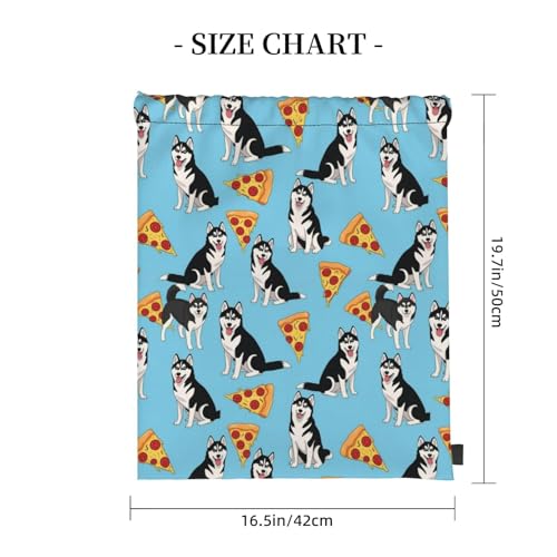Large Capacity Drawstring Sack Husky Pizza, Water Resistant String Bag for Laundry, Beach and Multipurpose Use - color: Pattern (367)