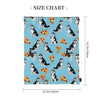 Large Capacity Drawstring Sack Husky Pizza, Water Resistant String Bag for Laundry, Beach and Multipurpose Use - color: Pattern (367)