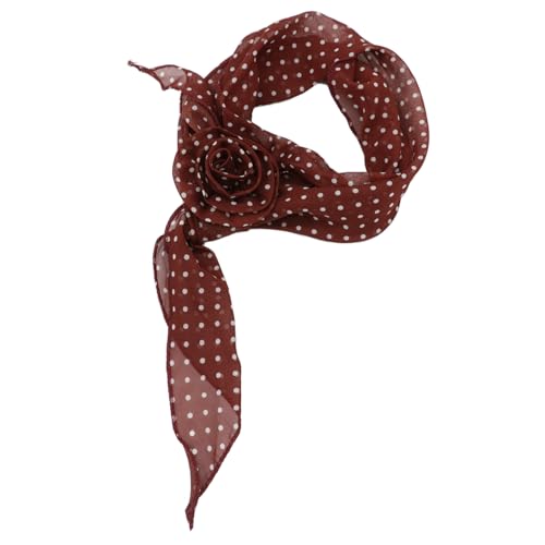 Polka Dot Scarf for Women Chiffon Womens Scarves with Clip Flower - color: Wine Red