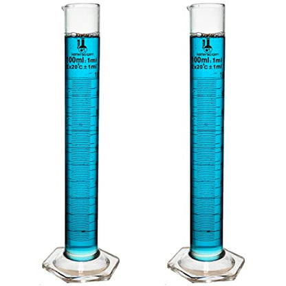 100ml Graduated Cylinder, Borosilicate 3.3 Glass, Single Metric Scale, Class B, Karter Scientific 246I7 (Pack of 2) - size: 100ml, style: Pack of 2