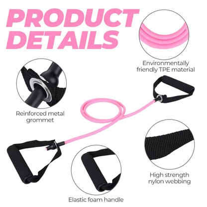 10 Pcs Resistance Bands with Handles Exercise Stretch Bands for Exercise Resistance Tube Band with Handles Resistances Fitness Band for Working Out 10 to 15 Pounds for Women Men Yoga, Pink