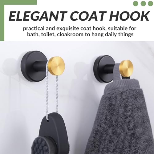 APLusee Bathroom Robe Towel Hook 2 Pack, Stainless Steel Round Clothes Holder, Toilet Bath Kitchen Door Wall Mounted Hanger, Black Gold - color: Black Gold, size: 2 Pack