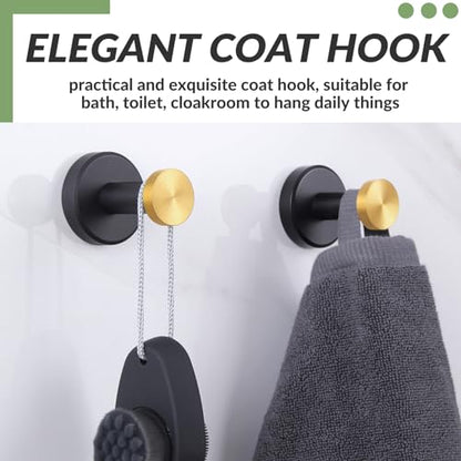 APLusee Bathroom Robe Towel Hook 2 Pack, Stainless Steel Round Clothes Holder, Toilet Bath Kitchen Door Wall Mounted Hanger, Black Gold - color: Black Gold, size: 2 Pack