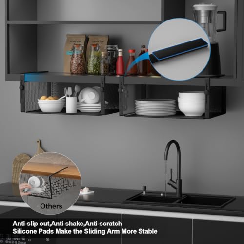 AmonHouseware 2Pack Under Shelf Basket,Adjustable Hanging Holder,Black | Under Cabinet Shelf Add-on, Slide-in Baskets,Storage for Laundry Room Kitchen Pantry Desk Bookshelf Counter Cupboard - color: Black