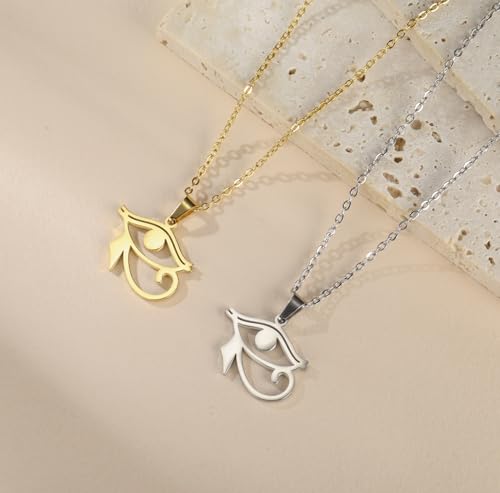 Ankh Cross Y Necklace Key of Life Eye of Horus Pendant Cartouche Long Chain Protection African Coptic Amulet Ancient Egyptian Religious Jewelry Gift for Women Men - color: Eye of Horus gold