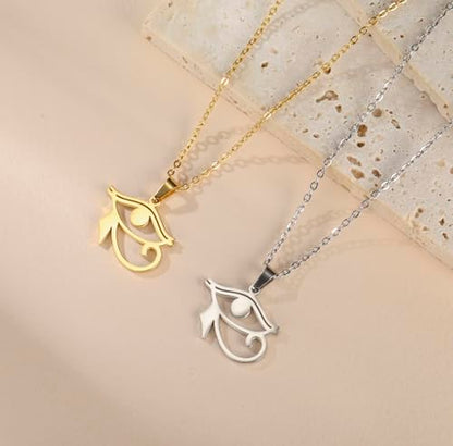 Ankh Cross Y Necklace Key of Life Eye of Horus Pendant Cartouche Long Chain Protection African Coptic Amulet Ancient Egyptian Religious Jewelry Gift for Women Men - color: Eye of Horus gold