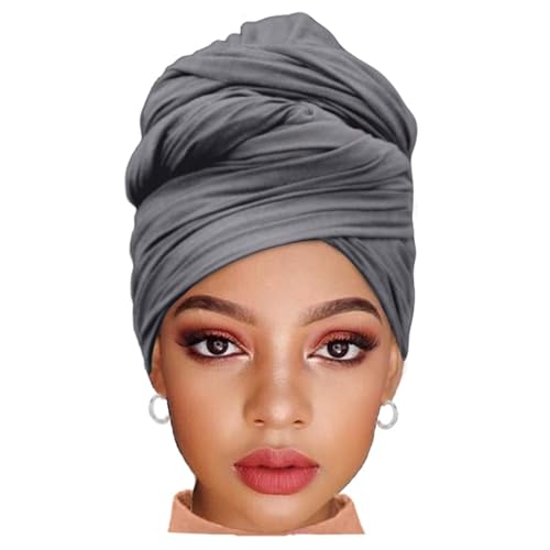 ZRQ 1 Pieces Dark Grey Stretch Hijab Extra Long Solid Color African Shawl Hair Scarfs Jersey Turban Fashion Head Scarf Soft Head Wraps for Black Women - color: Dark Grey