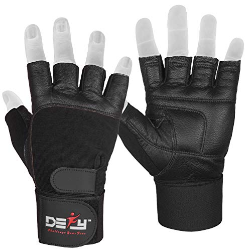 DEFY Padded Weight Lifting Gloves with 13" Long Wrist Wrap Genuine Leather Gym Gloves for Power Lifting, Cross Training, Workout Black - size: Small